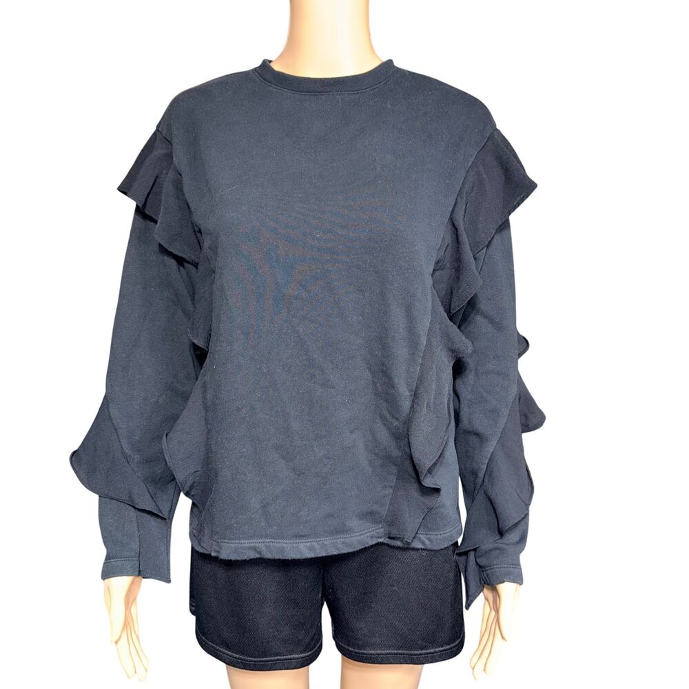 A New Day Womens Sweatshirt Ruffle Accent Crew Neck Pullover Black Small